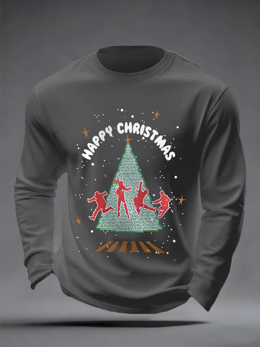 Men's Merry Christmas Retro Classic Legendary Rock Band Print Casual Long Sleeve T-Shirt
