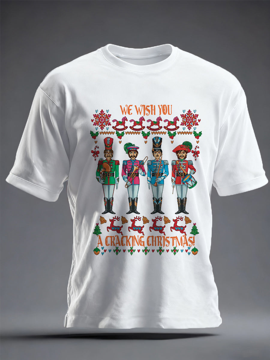 Retro-T-Shirt für Herren mit dem Aufdruck einer legendären Rockband: „Willst du ein frohes Weihnachtsfest!“