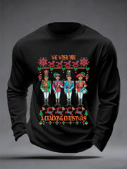 Men's Retro Wish You Have A Cracking Christmas Classic Legendary Rock Band Print Casual Long Sleeve T-Shirt