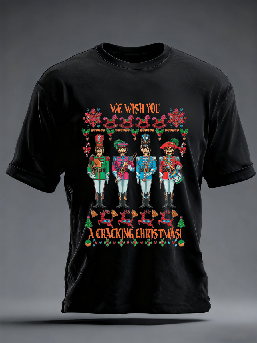 Retro-T-Shirt für Herren mit dem Aufdruck einer legendären Rockband: „Willst du ein frohes Weihnachtsfest!“