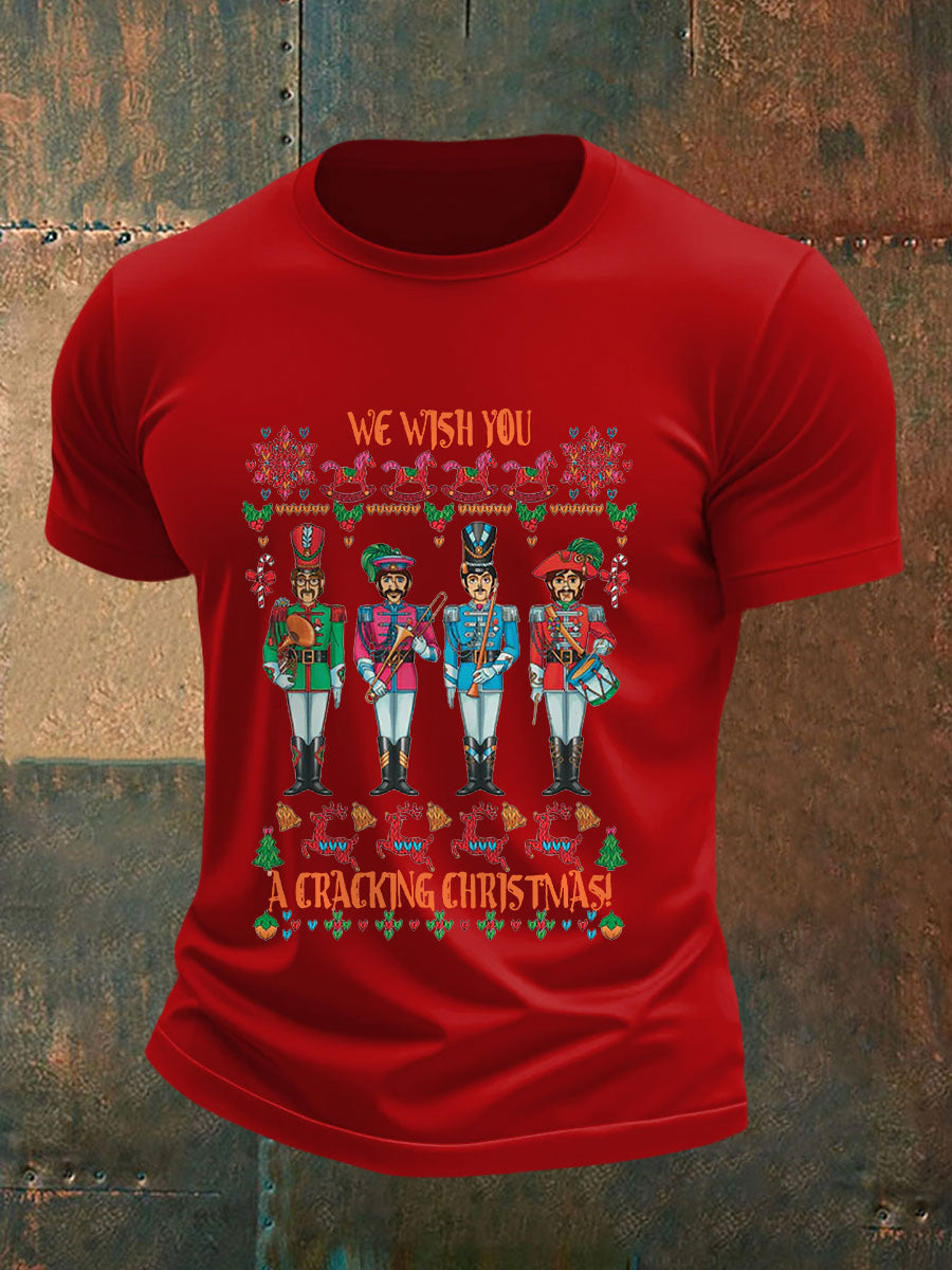Retro-T-Shirt für Herren mit dem Aufdruck einer legendären Rockband: „Willst du ein frohes Weihnachtsfest!“