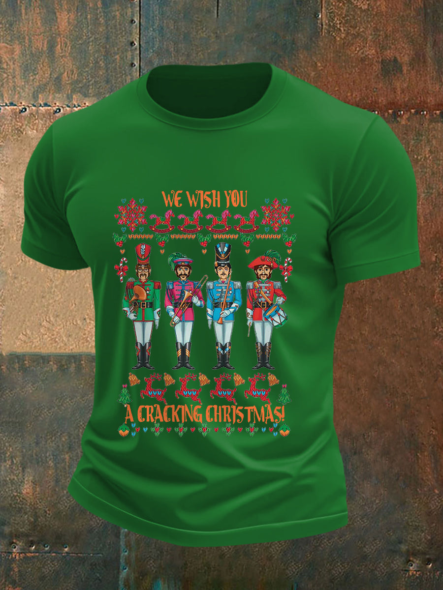 Retro-T-Shirt für Herren mit dem Aufdruck einer legendären Rockband: „Willst du ein frohes Weihnachtsfest!“