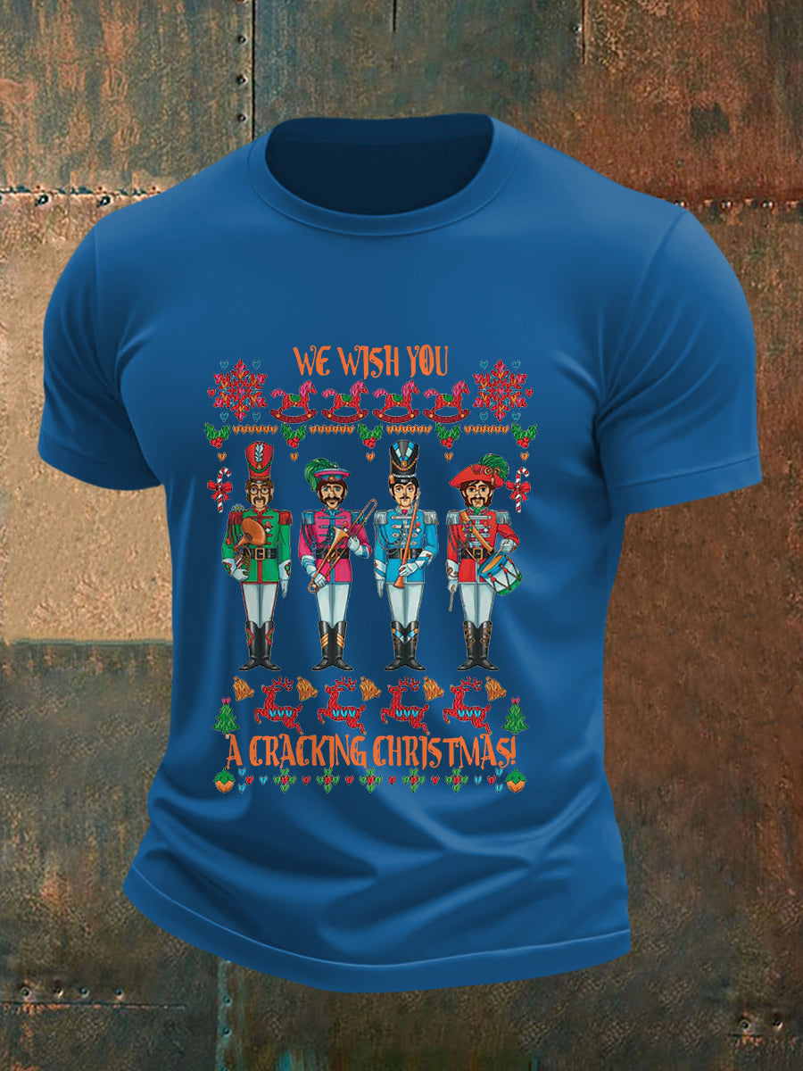 Retro-T-Shirt für Herren mit dem Aufdruck einer legendären Rockband: „Willst du ein frohes Weihnachtsfest!“