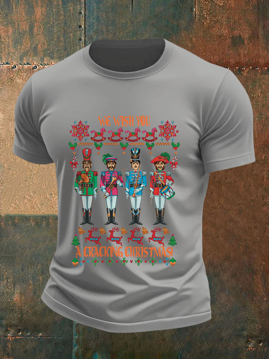 Retro-T-Shirt für Herren mit dem Aufdruck einer legendären Rockband: „Willst du ein frohes Weihnachtsfest!“