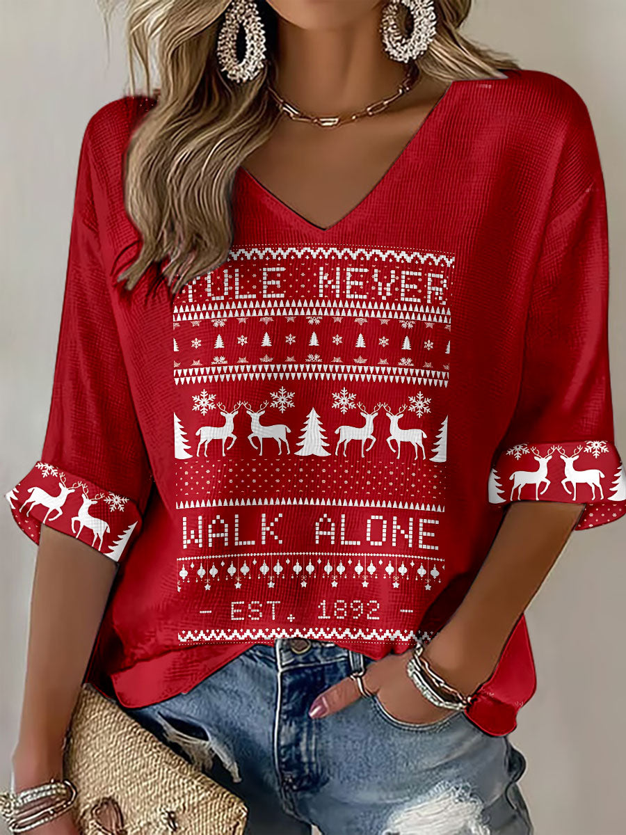 Women's 'You'll Never Walk Alone' Christmas V-neck Tops