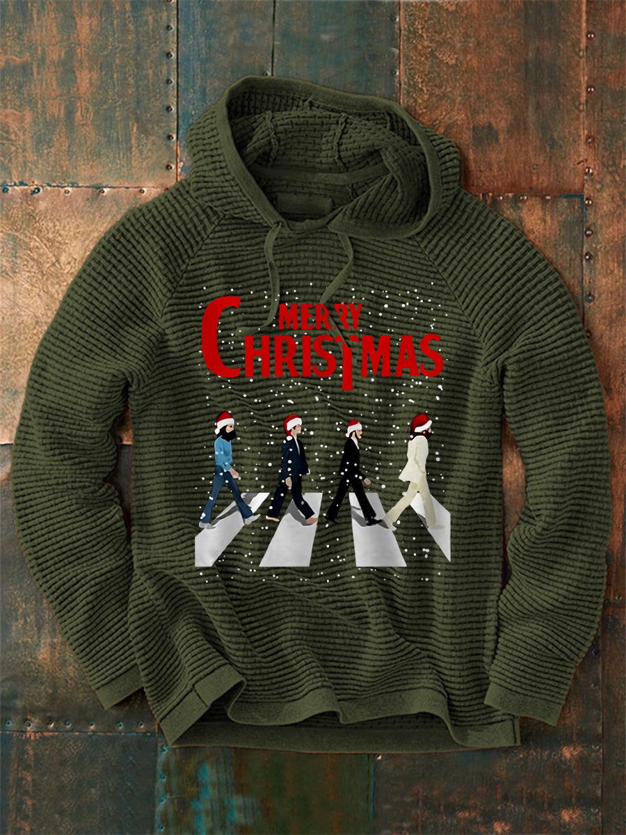 Men's Merry Christmas Retro Classic Legendary Rock Band Print Gift For Fans Casual Waffle Hoodie