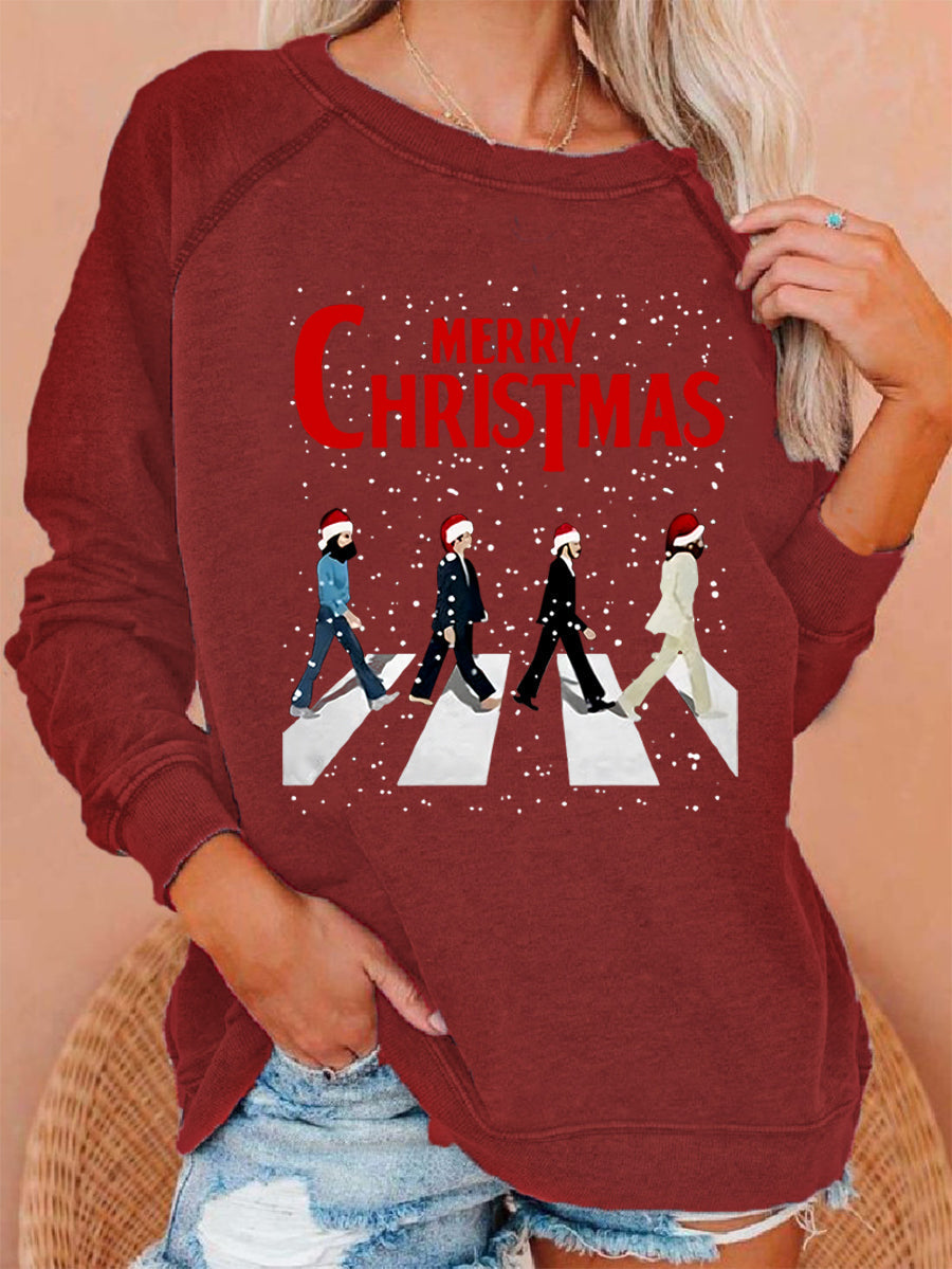 Women's Merry Christmas Retro Classic Legendary Rock Band Print Gift For Fans Casual Sweatshirt