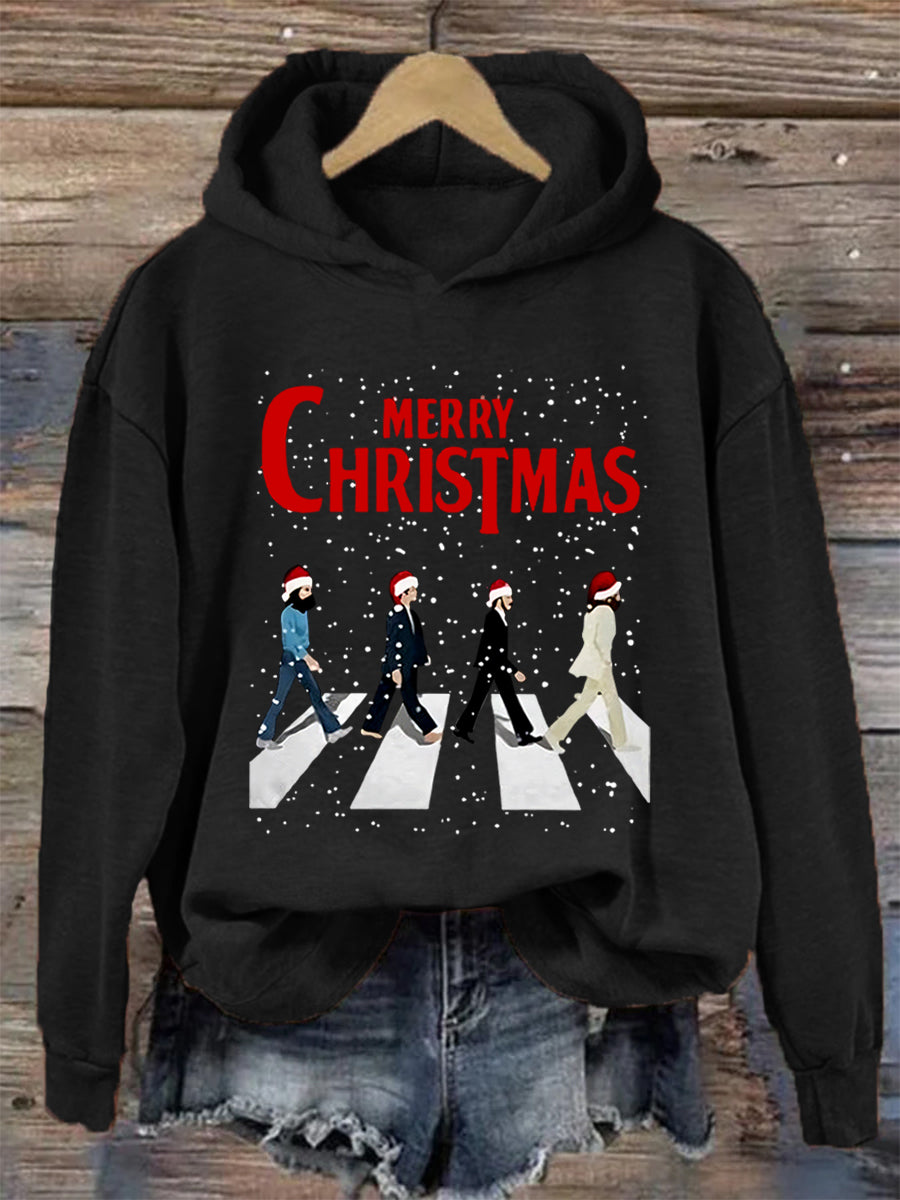 Women's Merry Christmas Retro Classic Legendary Rock Band Print Gift For Fans Casual Sweatshirt