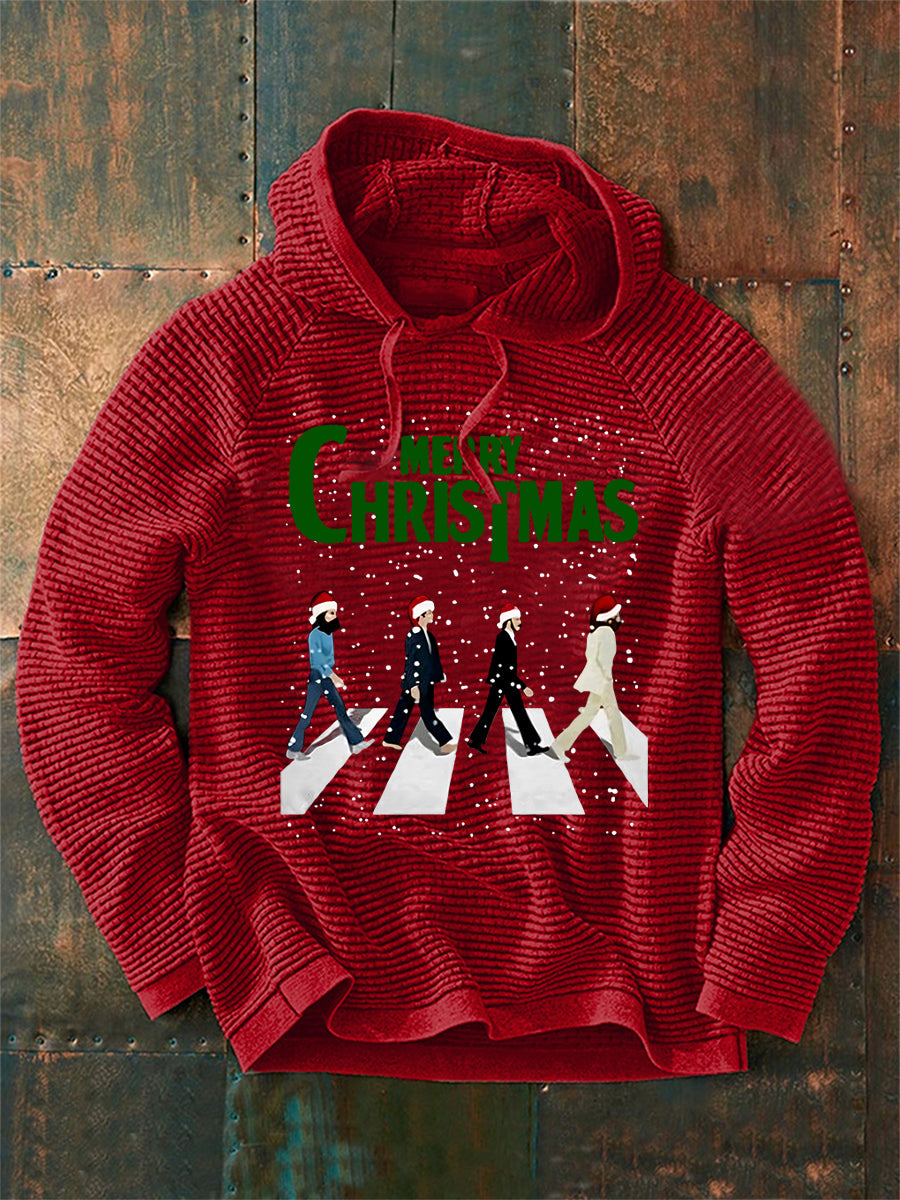 Men's Merry Christmas Retro Classic Legendary Rock Band Print Gift For Fans Casual Waffle Hoodie