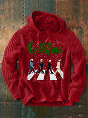 Men's Merry Christmas Retro Classic Legendary Rock Band Print Gift For Fans Casual Waffle Hoodie