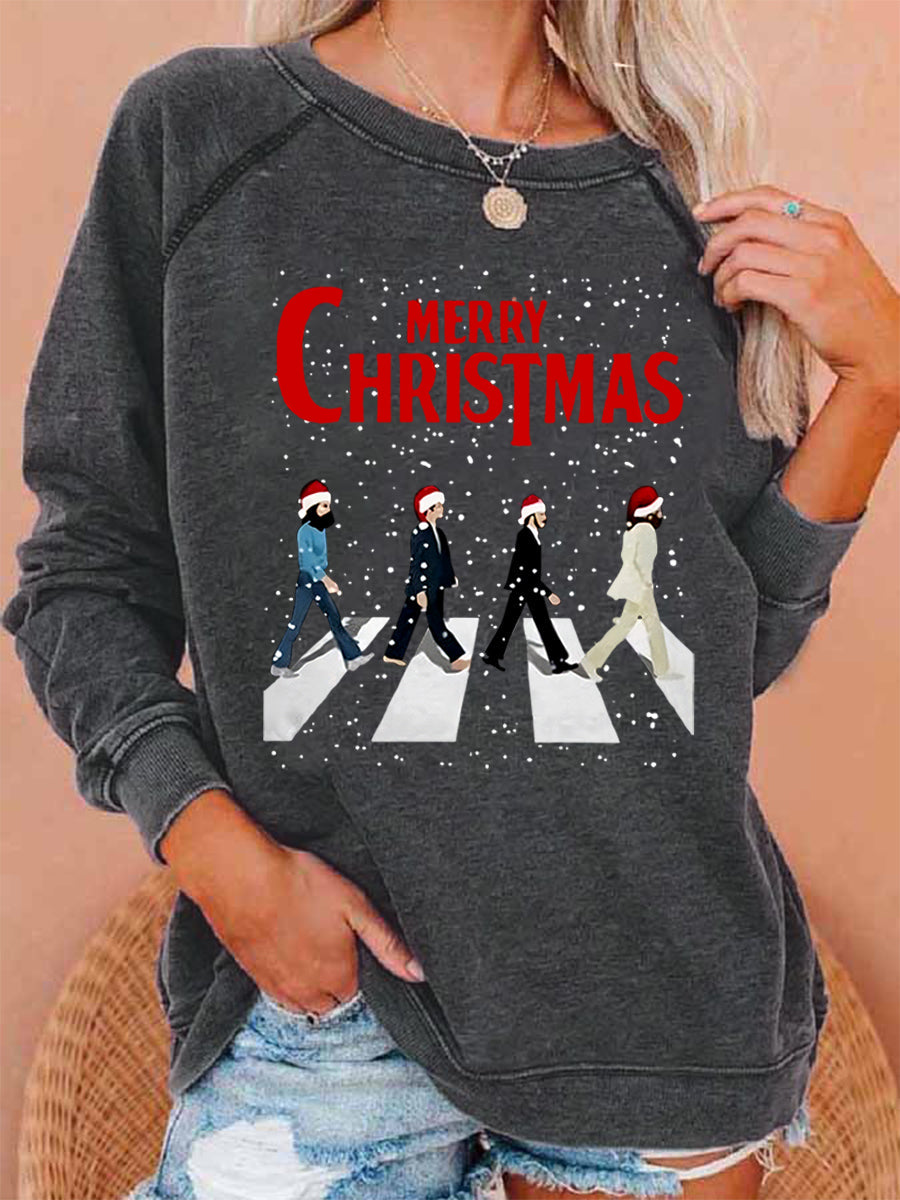 Women's Merry Christmas Retro Classic Legendary Rock Band Print Gift For Fans Casual Sweatshirt