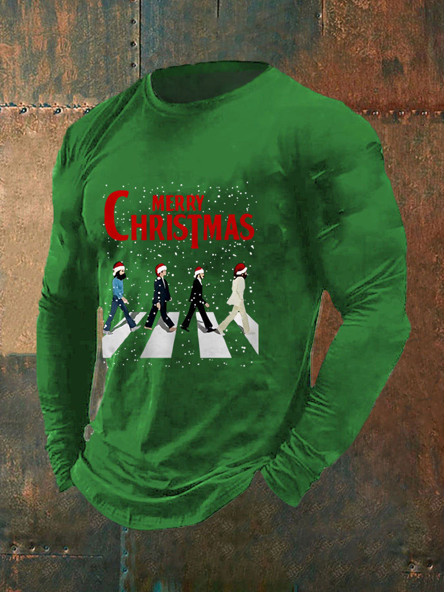 Men's Merry Christmas Retro Classic Legendary Rock Band Print Gift For Fans Casual Long Sleeve T-Shirt