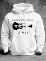 Retro-Hoodie für Herren mit Gitarrenprint und dem Aufdruck „Whisper Words Of Wisdom Let It Be“.