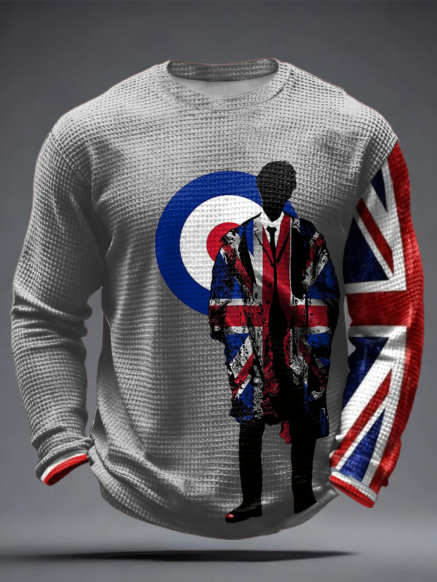 Herren-Waffelpapp-Tops mit Aufdruck für Musikliebhaber im Stil der britischen Mods