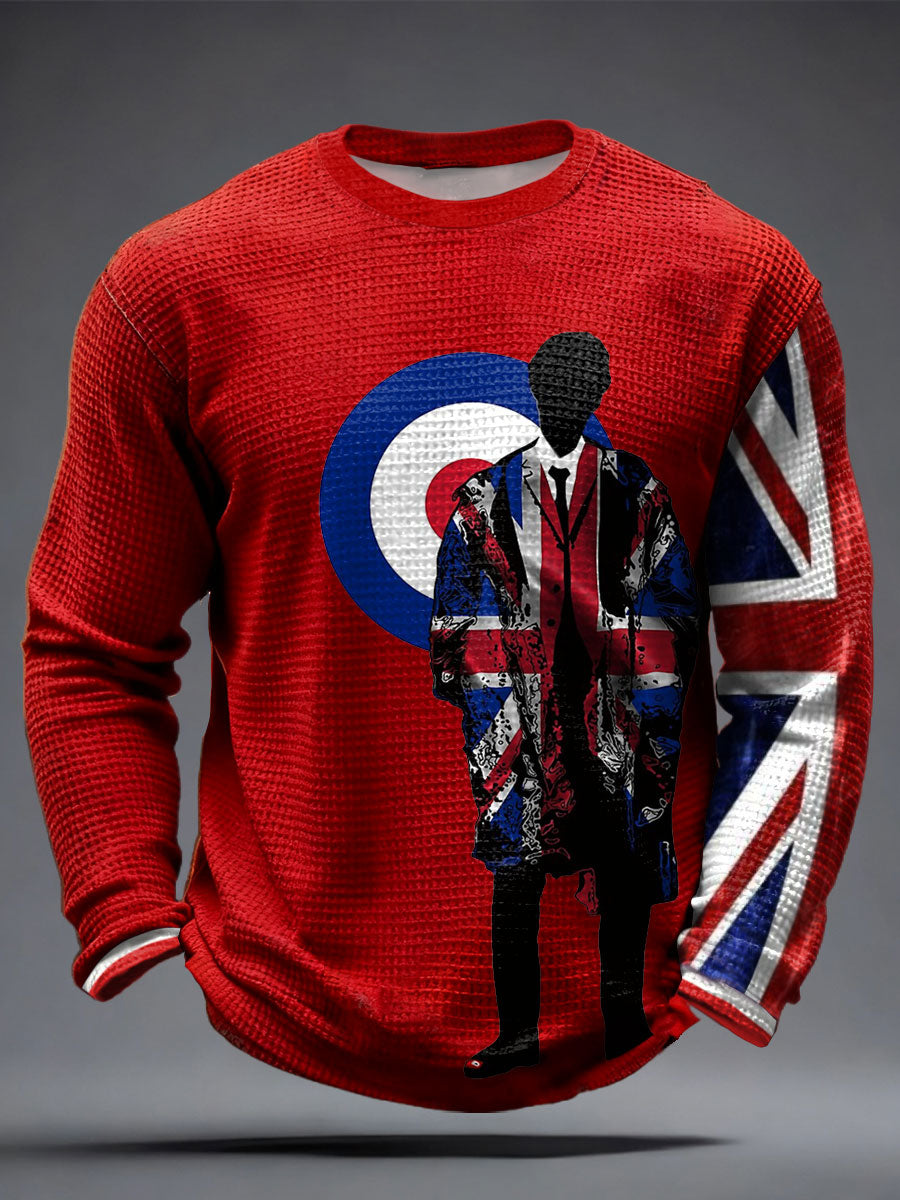 Herren-Waffelpapp-Tops mit Aufdruck für Musikliebhaber im Stil der britischen Mods