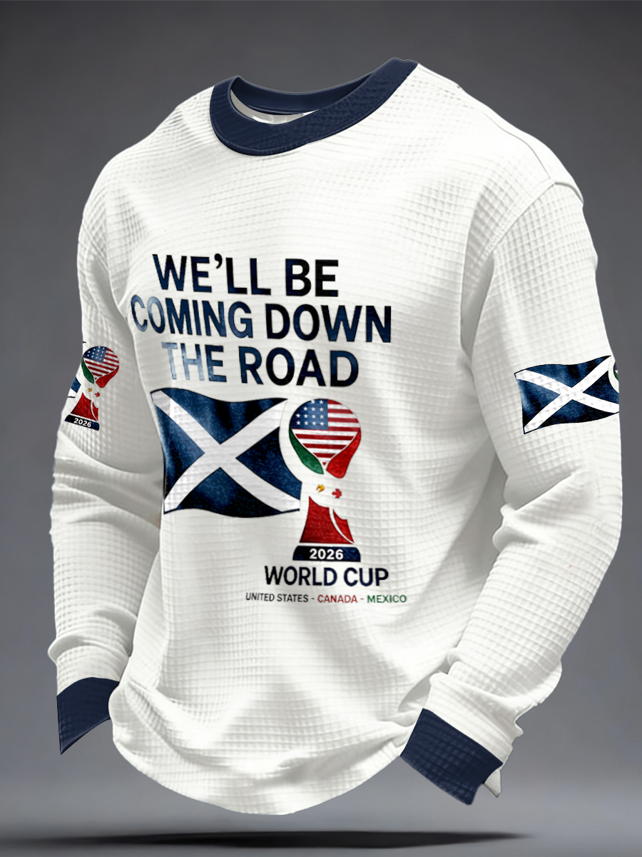 Herren-Sweatshirt mit Aufdruck „UK Football Lover Scotland We'll Be Coming 2026“ aus Waffelpiqué