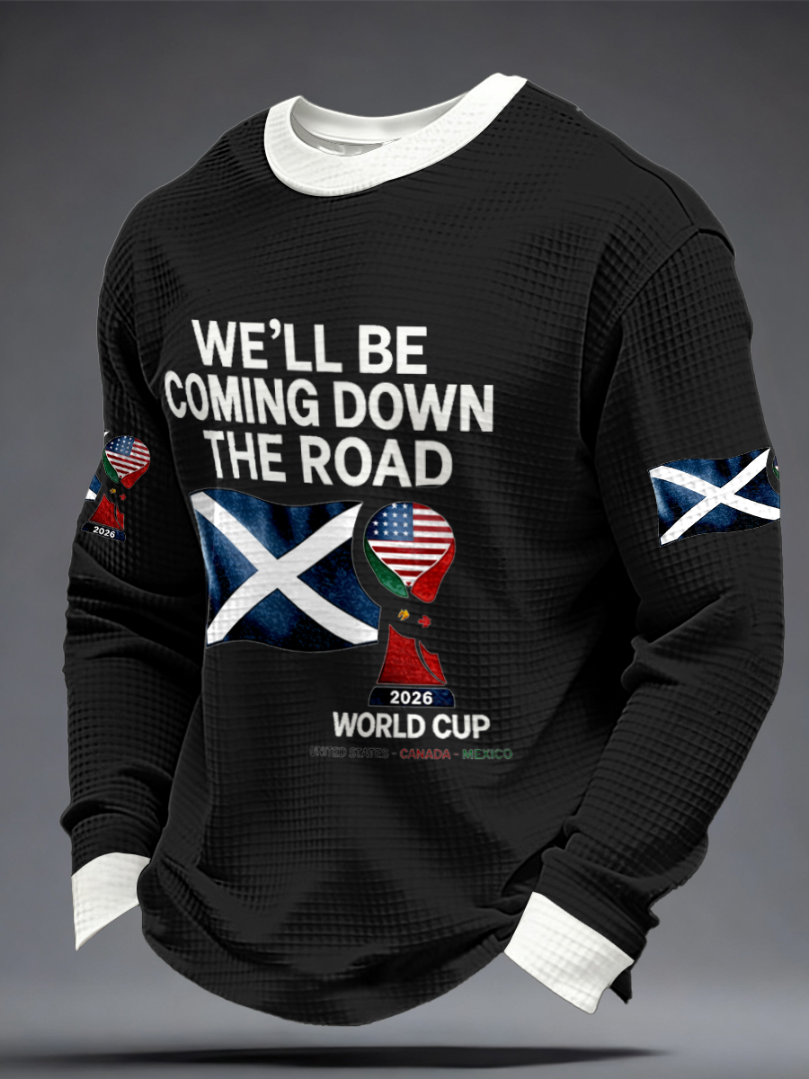 Herren-Sweatshirt mit Aufdruck „UK Football Lover Scotland We'll Be Coming 2026“ aus Waffelpiqué