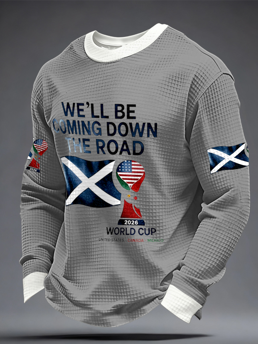Herren-Sweatshirt mit Aufdruck „UK Football Lover Scotland We'll Be Coming 2026“ aus Waffelpiqué