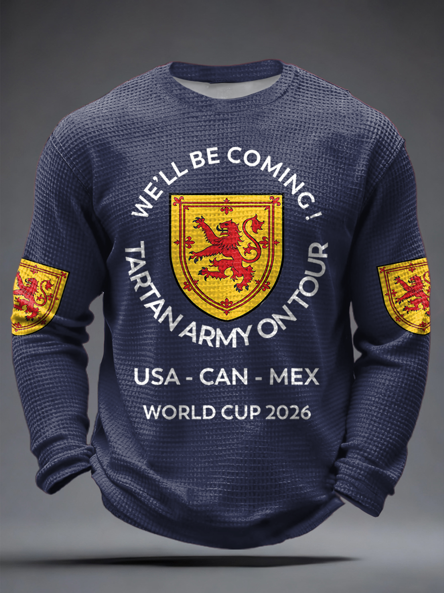 Herren-T-Shirt mit Waffelpiqué-Print für Fußballfans aus Großbritannien und Schottland: „Wir kommen 2026“
