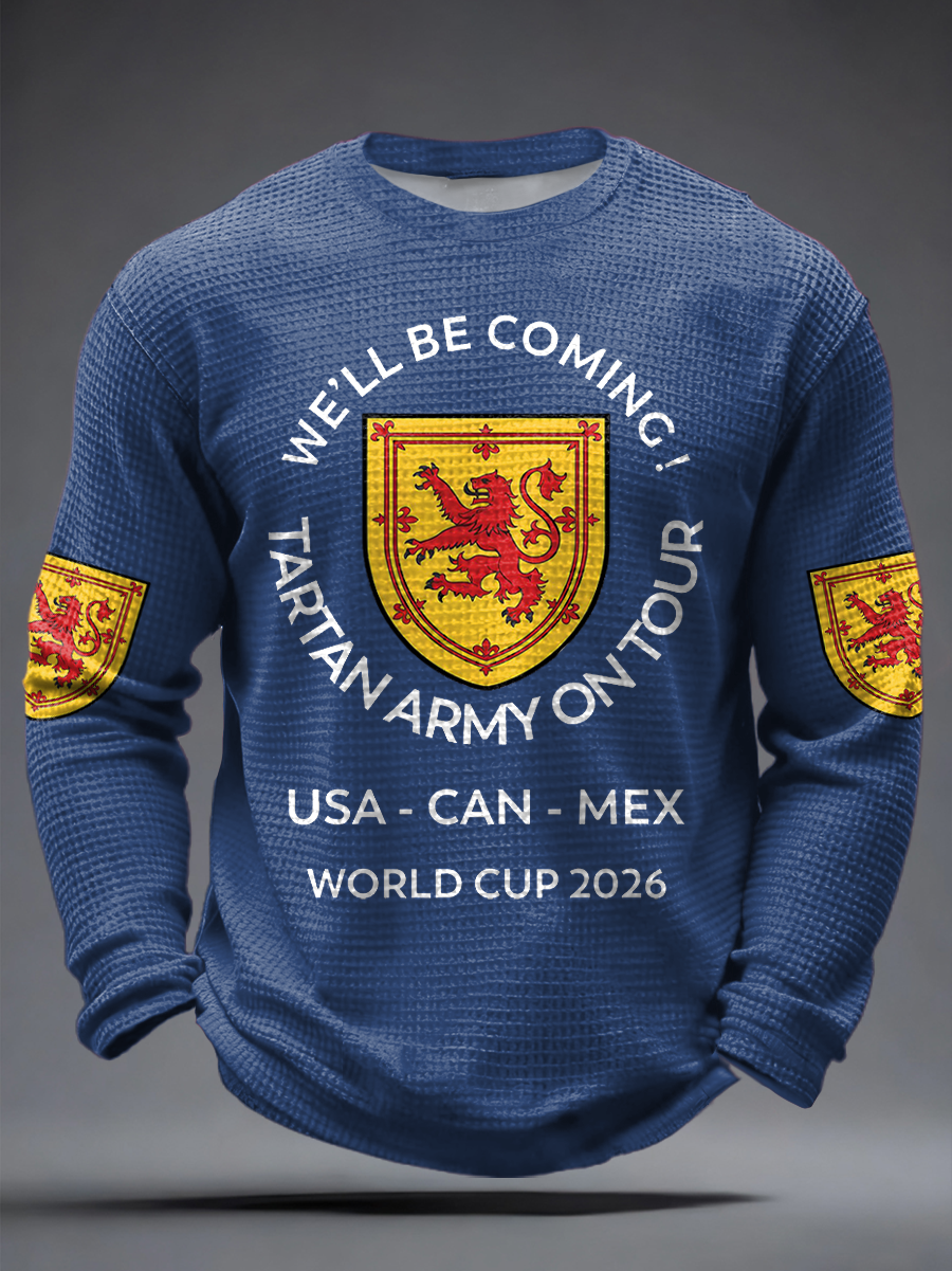 Herren-T-Shirt mit Waffelpiqué-Print für Fußballfans aus Großbritannien und Schottland: „Wir kommen 2026“