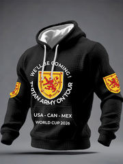 Herren-Hoodie aus Baumwolle mit Karomuster und Aufdruck „UK Football Lover Scotland We'll Be Coming 2026“.