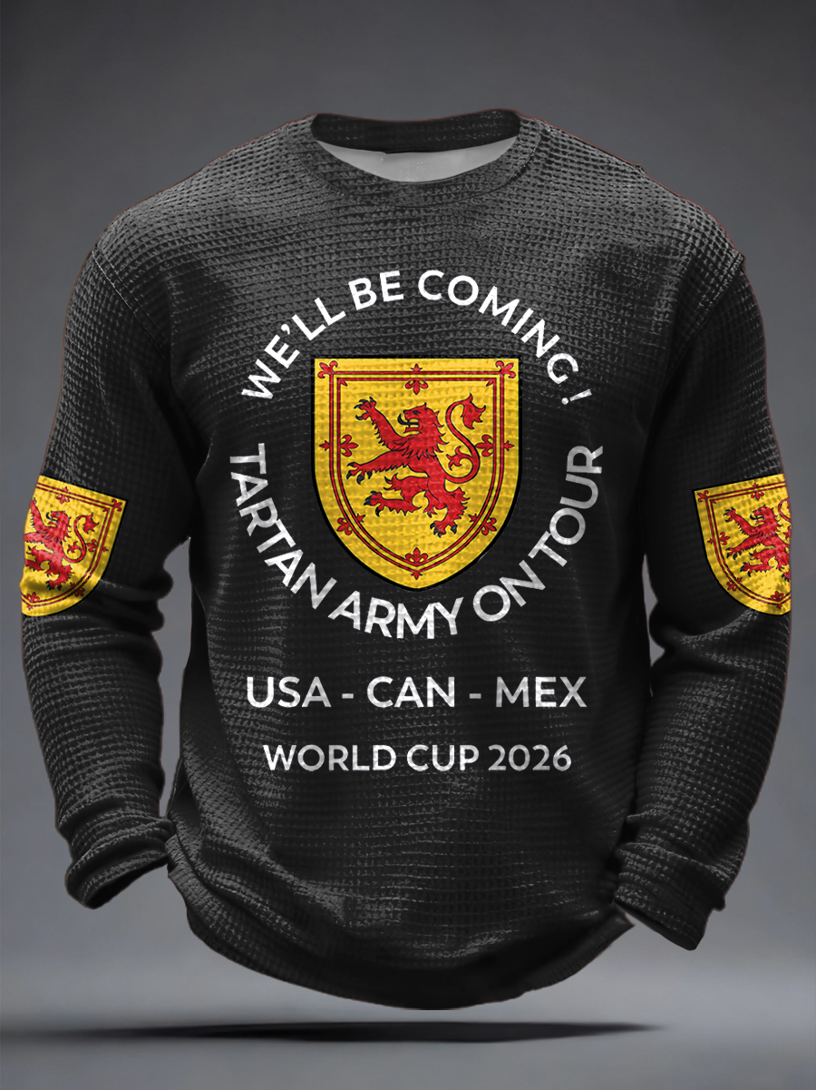 Herren-T-Shirt mit Waffelpiqué-Print für Fußballfans aus Großbritannien und Schottland: „Wir kommen 2026“