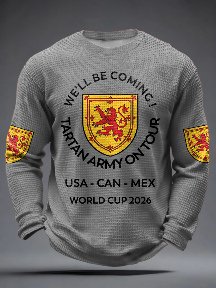 Herren-T-Shirt mit Waffelpiqué-Print für Fußballfans aus Großbritannien und Schottland: „Wir kommen 2026“