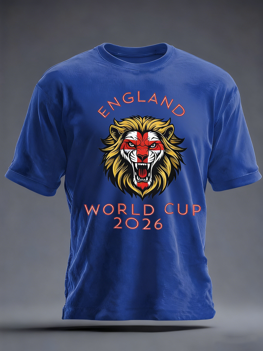 Herren-T-Shirt mit Aufdruck „UK Football Lover England 2026“ aus bedruckter Kunstbaumwolle mit kurzen Ärmeln