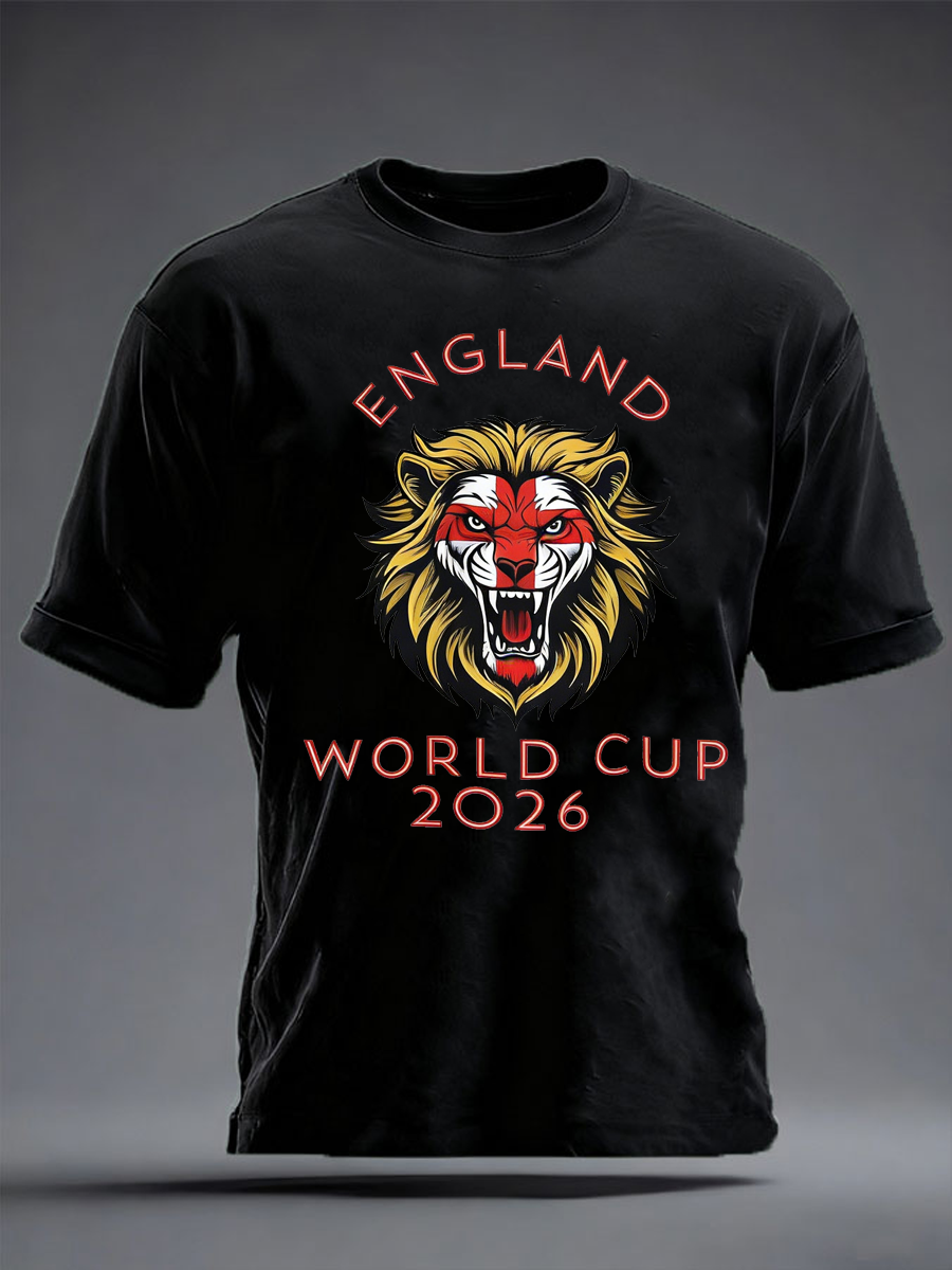 Herren-T-Shirt mit Aufdruck „UK Football Lover England 2026“ aus bedruckter Kunstbaumwolle mit kurzen Ärmeln