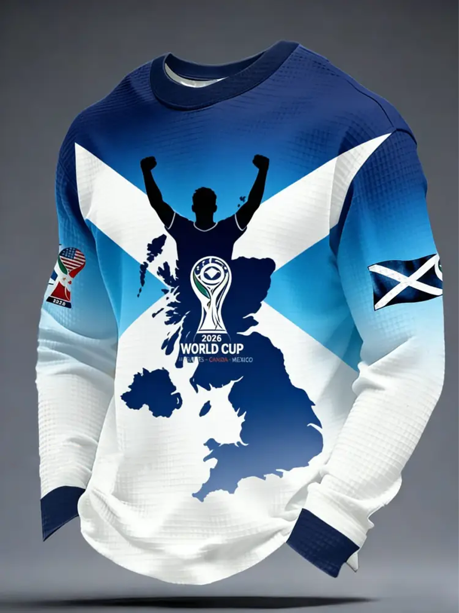 Men's UK Football Lover Scotland We'll Be Coming 2026 Printed Waffle Sweatshirt