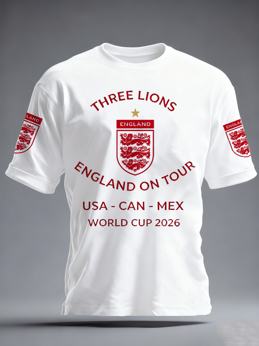 Herren-T-Shirt mit Aufdruck „UK Football Lover England 2026“ aus bedruckter Kunstbaumwolle mit kurzen Ärmeln