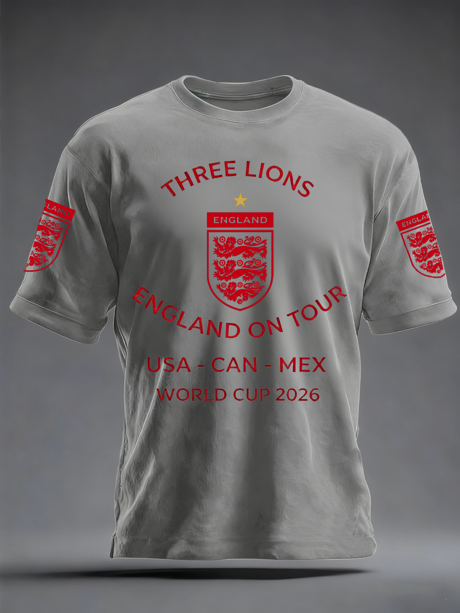 Herren-T-Shirt mit Aufdruck „UK Football Lover England 2026“ aus bedruckter Kunstbaumwolle mit kurzen Ärmeln