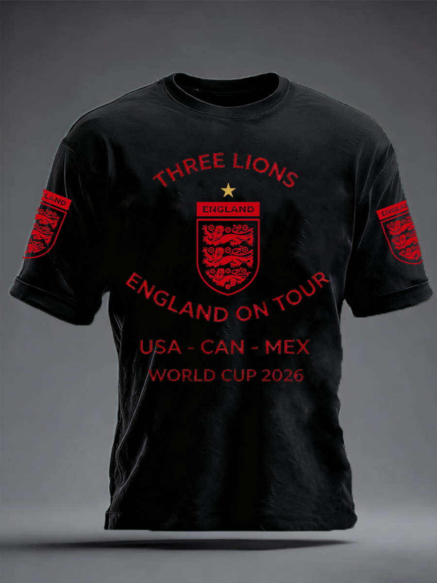 Herren-T-Shirt mit Aufdruck „UK Football Lover England 2026“ aus bedruckter Kunstbaumwolle mit kurzen Ärmeln