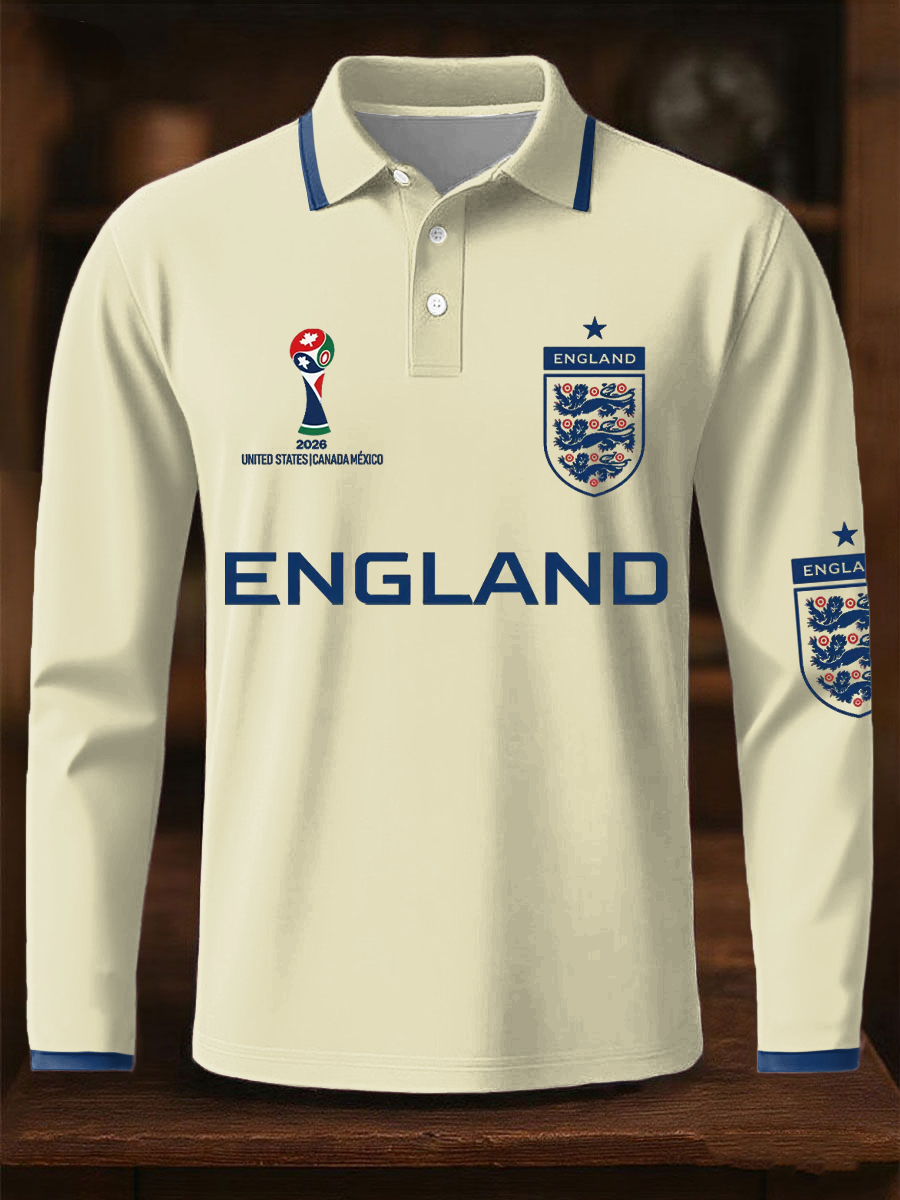 Herren-Langarmshirt mit Aufdruck „England 2026“ für Fußballfans aus Großbritannien.