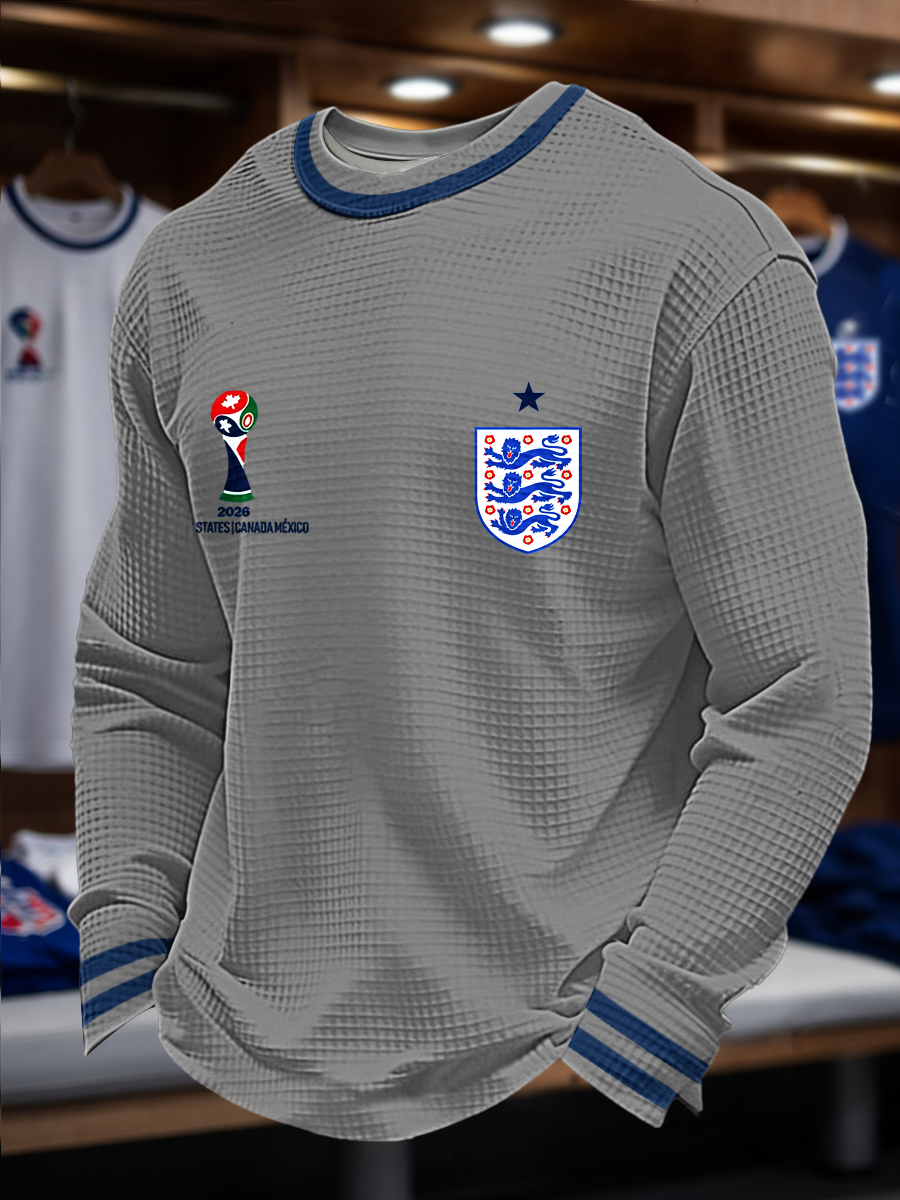 Herren-Langarmshirt mit Waffelpiqué-Print für Fußballfans aus Großbritannien (2026)