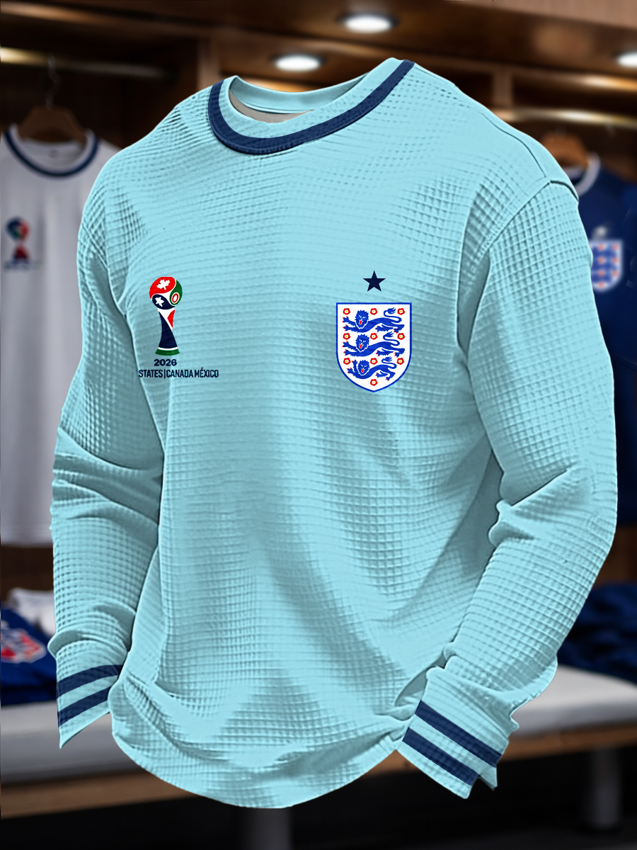 Herren-Langarmshirt mit Waffelpiqué-Print für Fußballfans aus Großbritannien (2026)