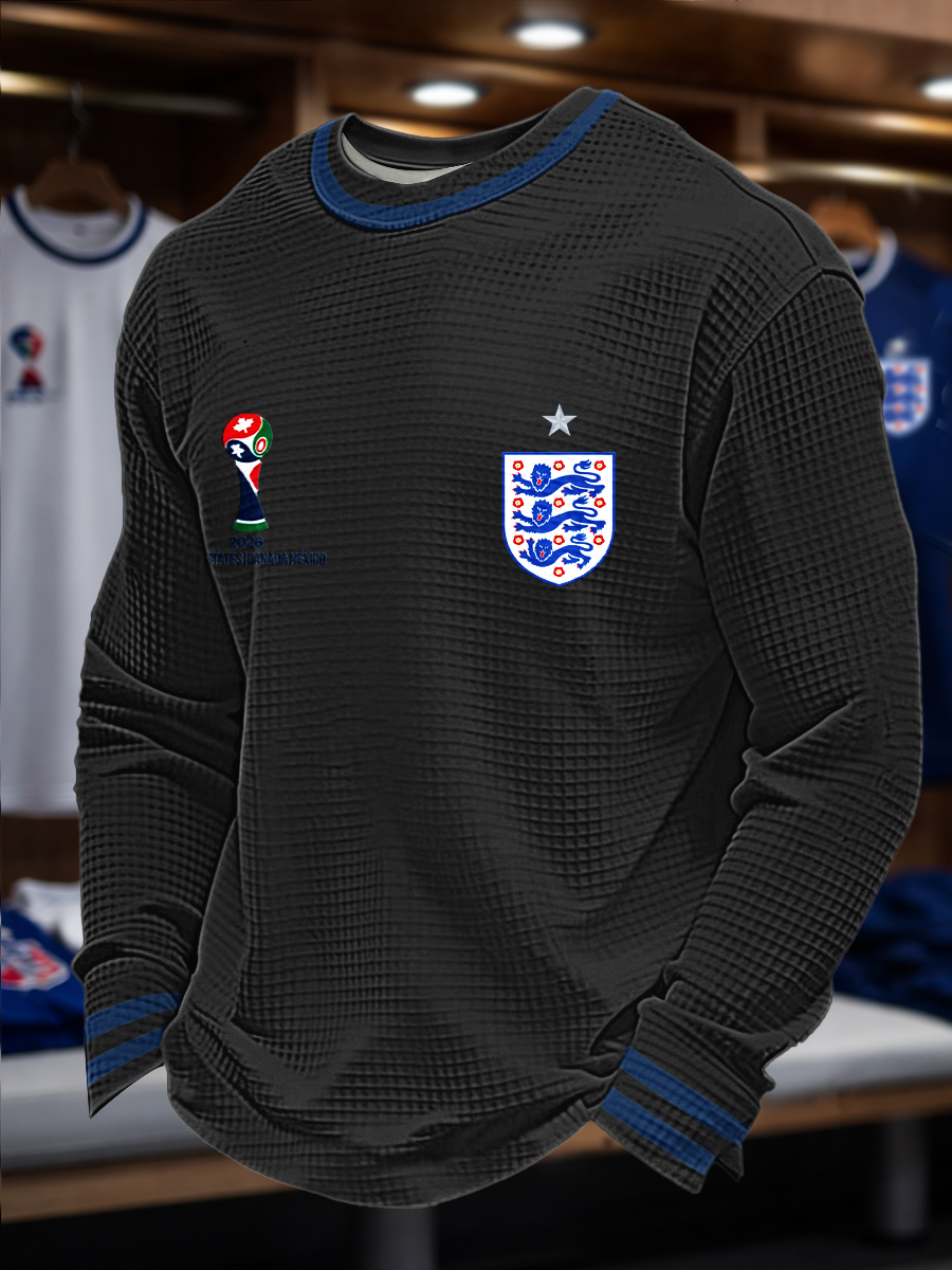 Herren-Langarmshirt mit Waffelpiqué-Print für Fußballfans aus Großbritannien (2026)