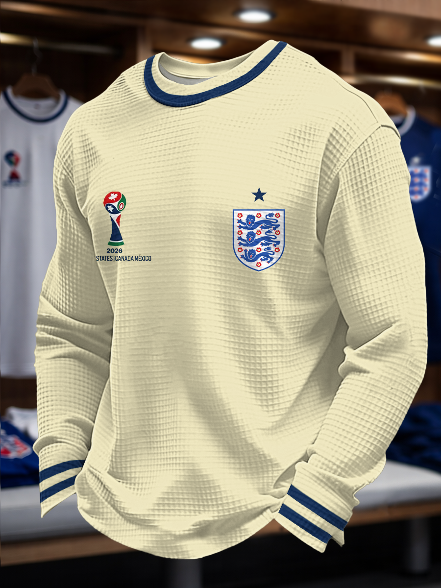 Herren-Langarmshirt mit Waffelpiqué-Print für Fußballfans aus Großbritannien (2026)