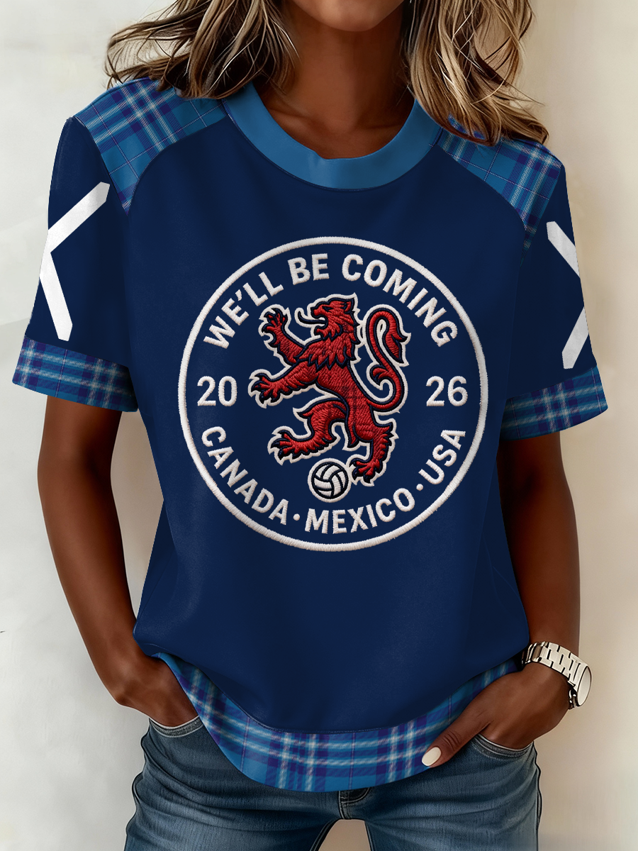 Women's Scotland Football Lover Tartan Army Printed T-shirt