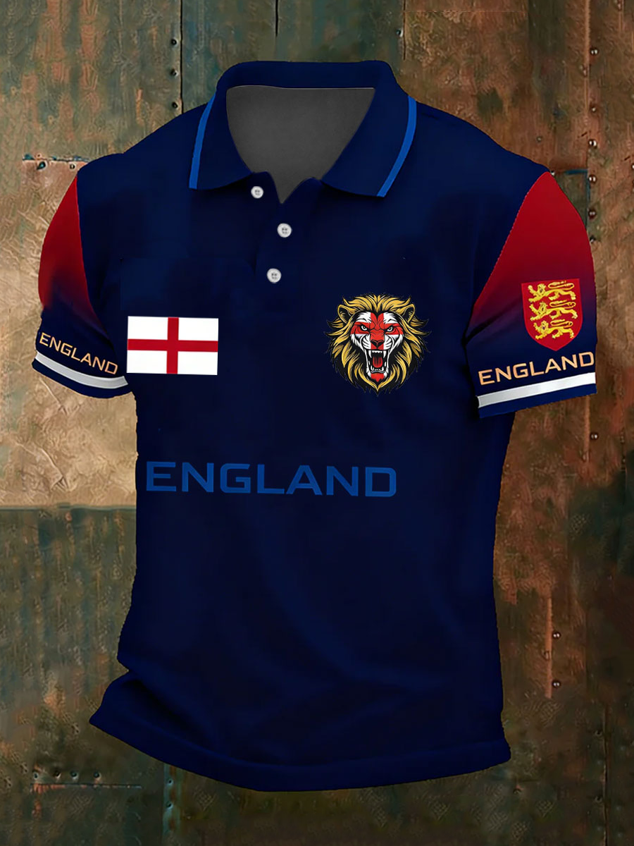 Herren-Poloshirt mit England-Print für Fußballfans aus Großbritannien