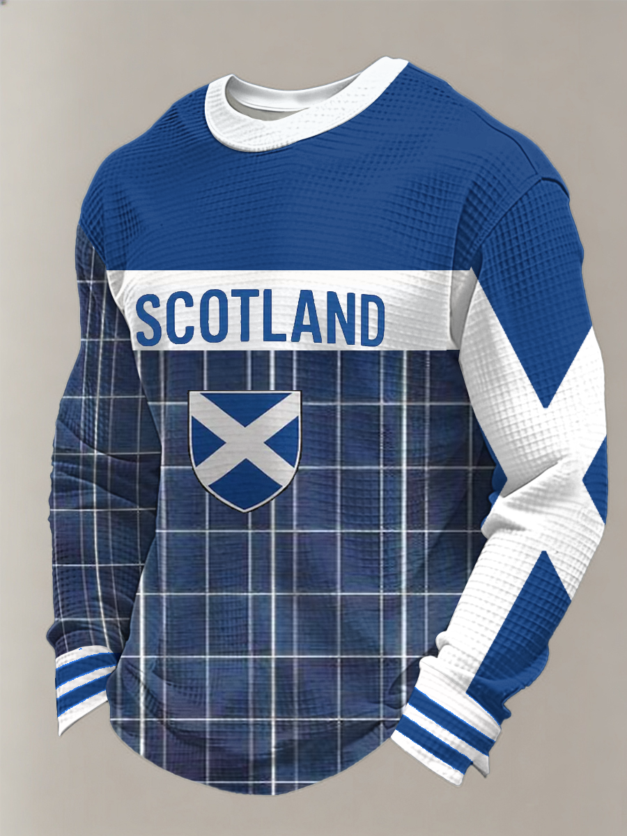 Men's UK Football Lover Scotland Printed Waffle Long Sleeve Top