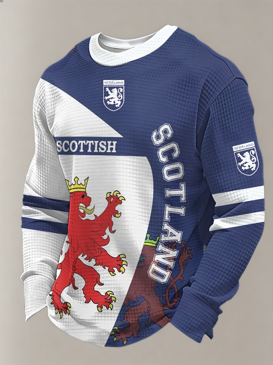 Herren-Langarmshirt mit Waffelpiqué-Print, Motiv: Fußballfan aus Großbritannien, Schottland.