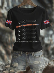 Damen-T-Shirt mit aufbügelbarem Lee-Enfield-Gewehr-Motiv und kurzen Ärmeln