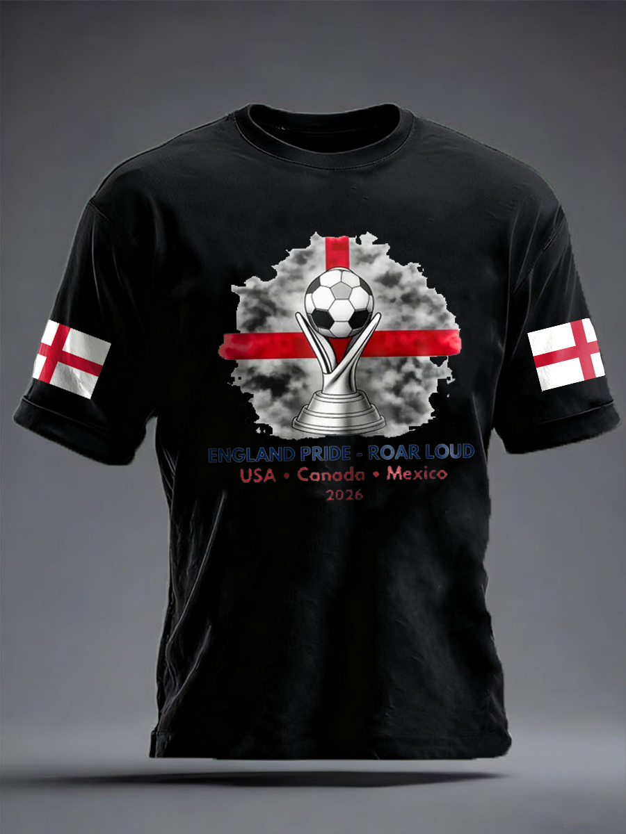 Men's UK Football Lover England  2026 Printed imitation cotton short-sleeved T-shirt