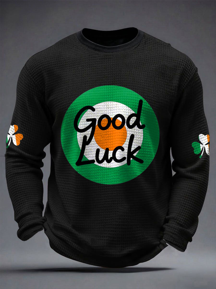Men's Good Luck St.Partrick's Day Irish Mods Music Lover Printed Waffle Tops
