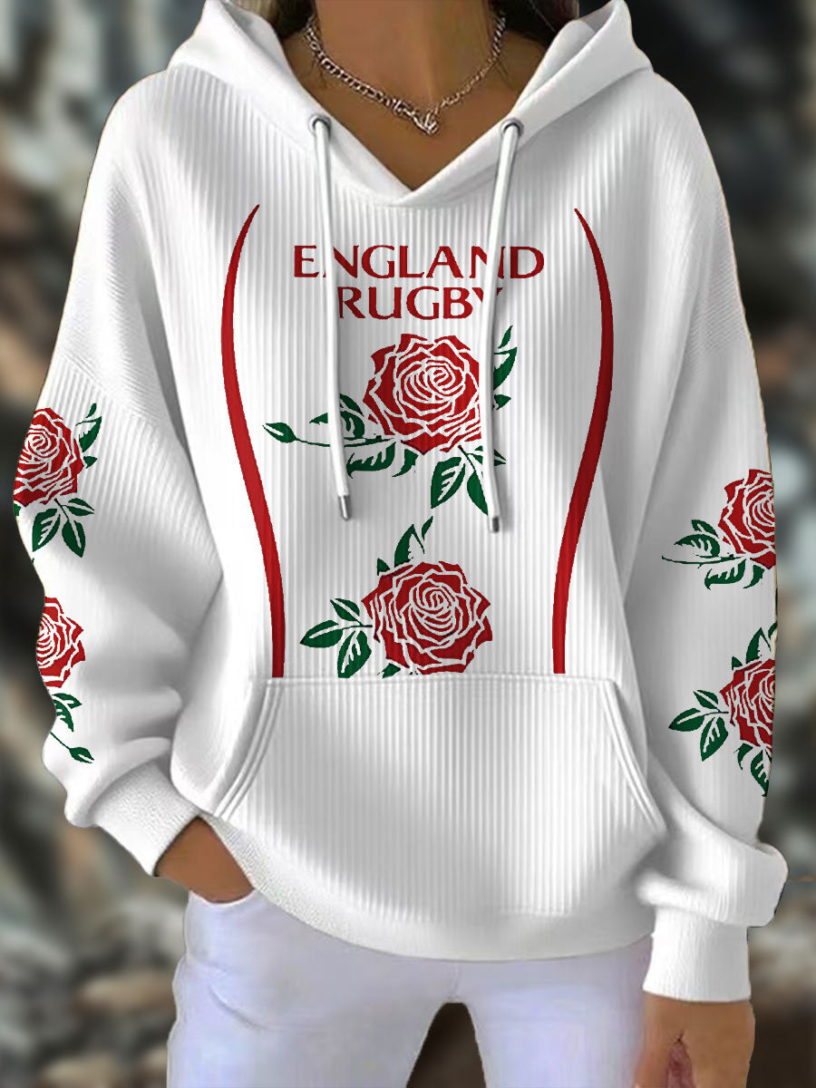 Women's England Rugby Lover Roses Printed Hoodie