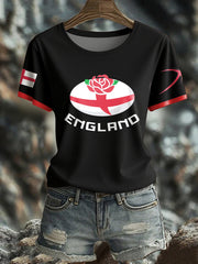 Women's England Rugby Lover Roses Printed T-Shirt