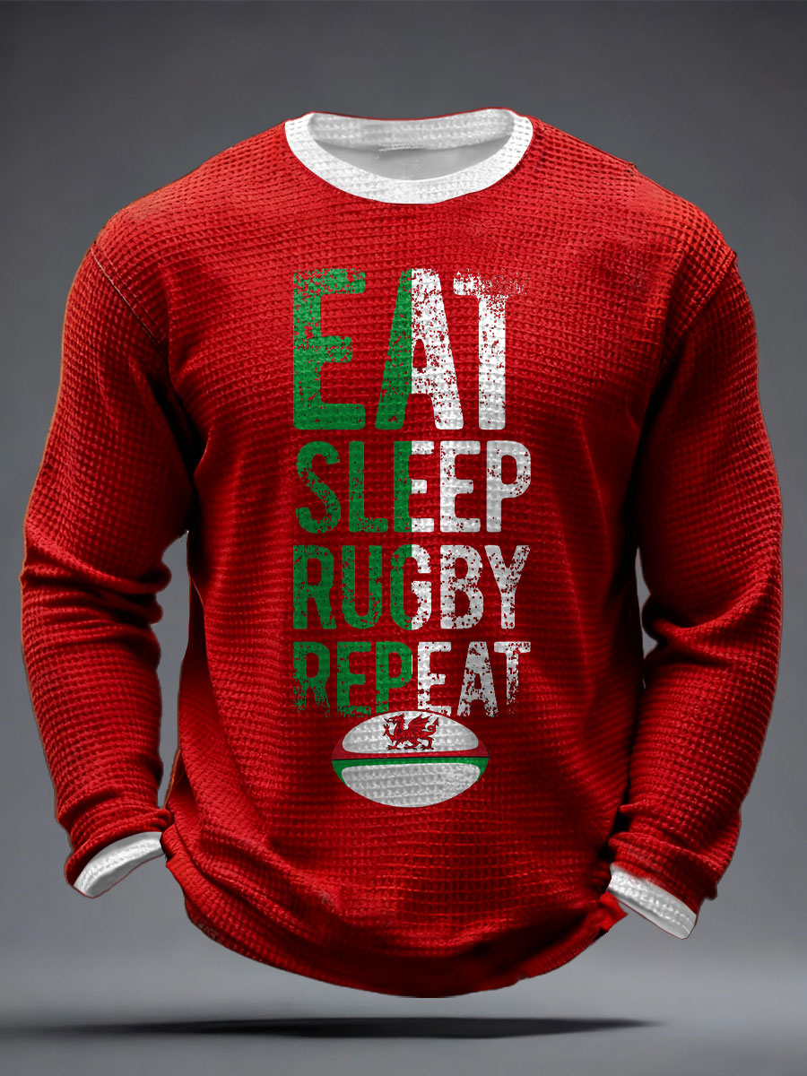 Herren-Waffelshirt mit Wales-Rugby-Motiv und CYMRU-Print
