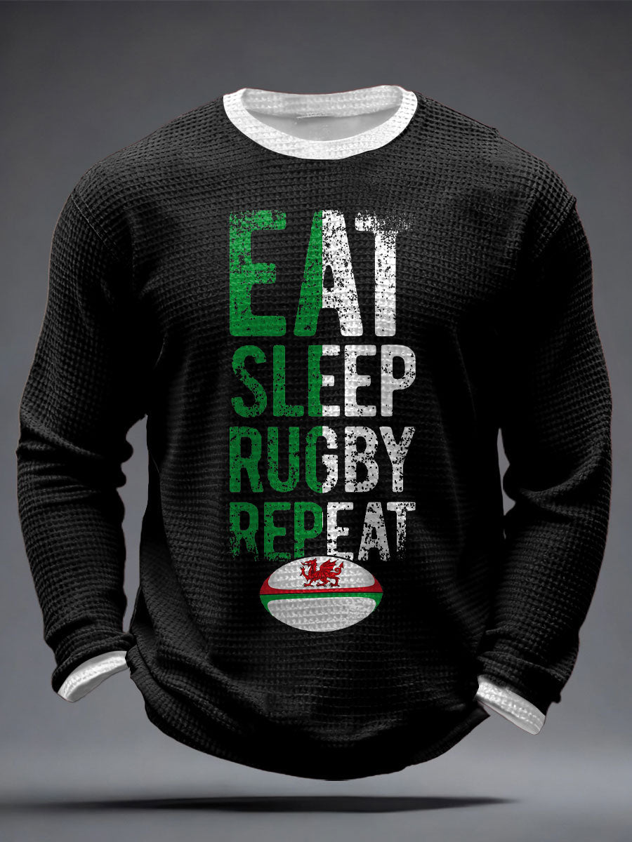 Herren-Waffelshirt mit Wales-Rugby-Motiv und CYMRU-Print