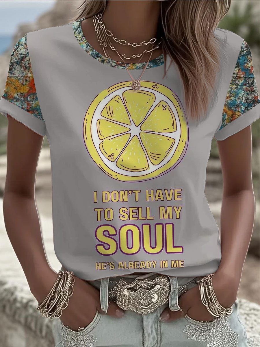 Women's Lemon Roses Music Lover Printed short-sleeved T-shirt